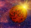 Hot fire planet on space stars background Royalty Free Stock Photo