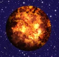 Hot fire planet on space stars backgrounds Royalty Free Stock Photo