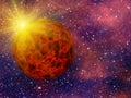 Hot fire planet on space stars backgrounds Royalty Free Stock Photo