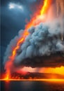 fire storm clouds attack the field background , AI Generated