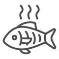 Hot fish line icon. Grilled fish vector illustration isolated on white. Fry seafood outline style design, designed for Royalty Free Stock Photo