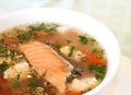 a hot fish soup with a close-up Royalty Free Stock Photo