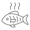 Hot fish thin line icon. Grilled fish vector illustration isolated on white. Fry seafood outline style design, designed Royalty Free Stock Photo