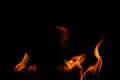 Hot flames on a black background. Beautiful flame of fire in the dark. Abstract of burning flames and smoke Royalty Free Stock Photo