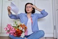 Hot flashes in a woman of mature age, symptoms of menopause Royalty Free Stock Photo