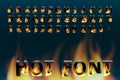 Hot font. Fiery letters and numbers. Alphabet. Fire burning vector font. Royalty Free Stock Photo