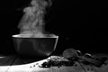 Steaming of hot food soup in a bowl. Royalty Free Stock Photo