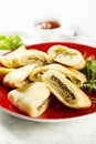 French crepes stuffed with minced meat and fried onion Royalty Free Stock Photo
