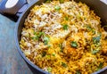 Hot and Fresh Chicken Biryani in a Pan Close Up Image Royalty Free Stock Photo