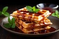 Hot fresh Viennese waffles with honey