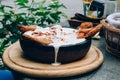 Hot Fried Chicken tobacco with herbs and sauce Royalty Free Stock Photo