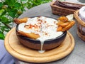 Hot Fried Chicken tobacco with herbs and sauce Royalty Free Stock Photo