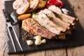 hot fried ribs with baked potatoes and spices close-up. horizontal Royalty Free Stock Photo