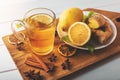 Hot ginger tea with lemon. flu cold season drink