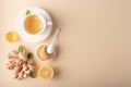 hot ginger tea with honey lemon and mint on a light background Royalty Free Stock Photo
