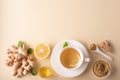 hot ginger tea with honey lemon and mint on a light background Royalty Free Stock Photo