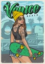 Hot girl skateboarder poster colorful