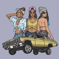 Hot girls lowriders colorful emblem