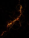 Hot golden cracks texture with red hot sparks, galactic energy discharge, top view of shining locality from space. Royalty Free Stock Photo