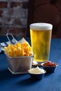 French Fries with Pilsner or Lager Beer, Mayonnaise and Ketchup