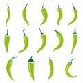 Hot green chili peppers vector illustration collection Royalty Free Stock Photo
