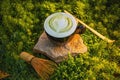 Hot green matcha tea latte Royalty Free Stock Photo