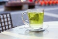 Hot green tea in a cafe Royalty Free Stock Photo