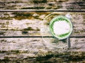 Hot green tea milk in glass mug. Royalty Free Stock Photo