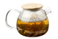Hot green tea. Teapot with tea isolated on a white background. Royalty Free Stock Photo