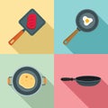 Hot griddle chef icon set, flat style