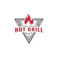 Hot Grill barbecue logo design vector, steak house restaurant sign symbol with vintage rustic style Royalty Free Stock Photo