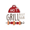 Hot grill best bar logo template hand drawn colorful vector Illustration