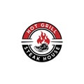 Hot Grill steak house logo design vector, Meat Grill smoke house logo design, Grill and Bar sign symbol Royalty Free Stock Photo