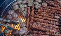 hot grilled lamb meat on skewers and meatballs barbecued