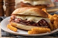 Hot ham and cheese submarine sandwich