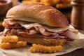 Hot ham and cheese submarine sandwich