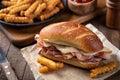 Hot ham and cheese submarine sandwich
