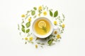 Herbal tea and lemon, top view, generated by AI