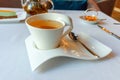 Hot herbal tea in a white Cup Royalty Free Stock Photo