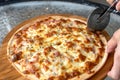 Hot homemade barbecue chicken pizza with onions and cheese Royalty Free Stock Photo