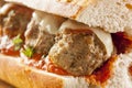 Hot and Homemade Spicy Meatball Sub Sandwich