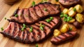 Hot juicy grilled liver with potato