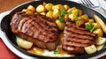 Hot juicy grilled liver with potato