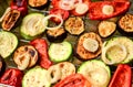 Hot, juicy vegetables on the grill grilled eggplant, zucchini, peppers Royalty Free Stock Photo