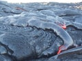 Hot Lava Flowing on Big Island, Hawaii. Royalty Free Stock Photo