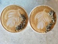 Two Cups of Lavender Lattes Royalty Free Stock Photo