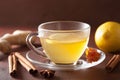 Hot lemon ginger cinnamon tea in glass cup Royalty Free Stock Photo