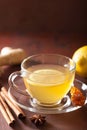 Hot lemon ginger cinnamon tea in glass cup Royalty Free Stock Photo