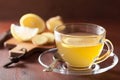 Hot lemon ginger tea in glass cup Royalty Free Stock Photo