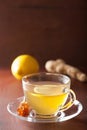 Hot lemon ginger tea in glass cup Royalty Free Stock Photo